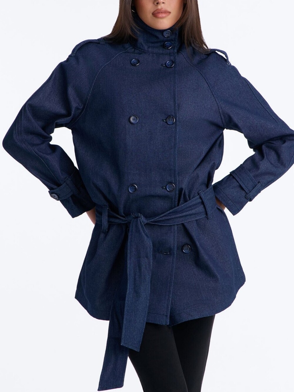 Classic Double-Breasted Navy Trench Coat with Belt